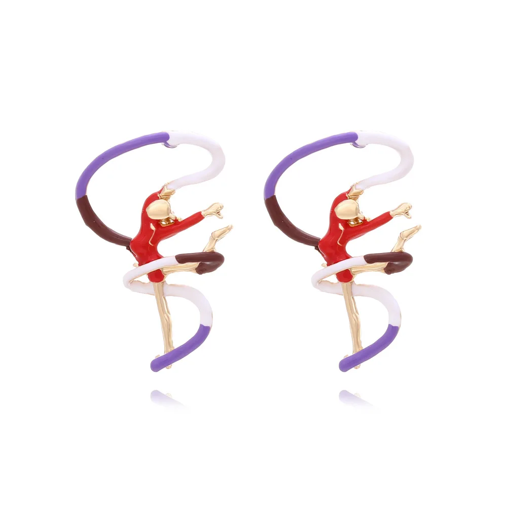 Cute alloy dripping oil dancing ballet girl earrings dancing enamel streamer earrings personalized earrings