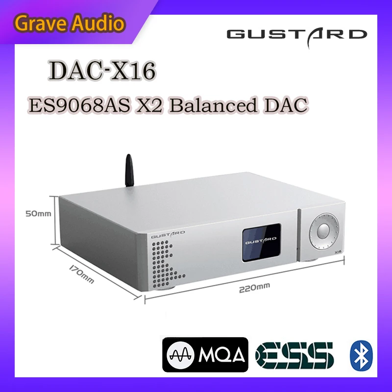 GUSTARD-conversor digital para analógico, DAC X16, decodificador MQA, Bluetooth 5.0, ES9068AS duplo, DAC balanceado nativo, decodificação completa DSD51