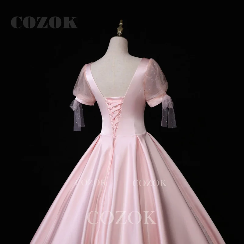 Satin Short Sleeve Simple Quinceanera Dresses Sweetheart Neck Floor Length Classic Button Ball Gown Custom ZY47