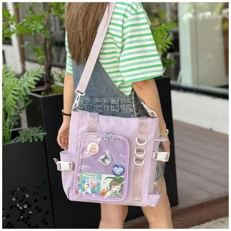 College Style Casual Versatile Tote Bag Ins Style Transparent Shoulder Bag for Girls Large Capacity Campus Student Crossbody Bag