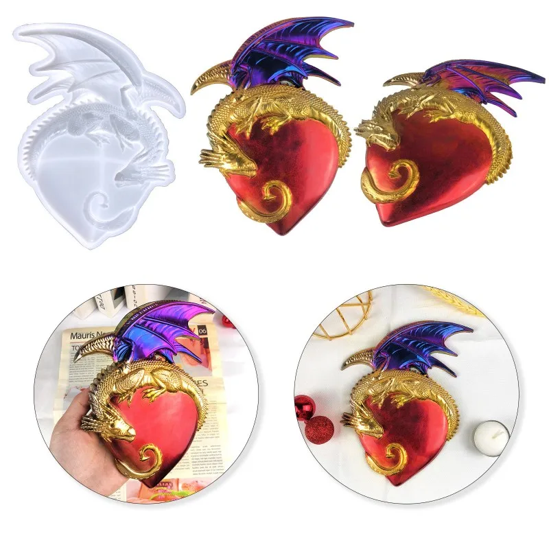 DIY Wall Decoration Silicone Mold Half Three-dimensional Love Heart Flying Dragon Crystal Epoxy Resin Molds Crafts Casting Tools