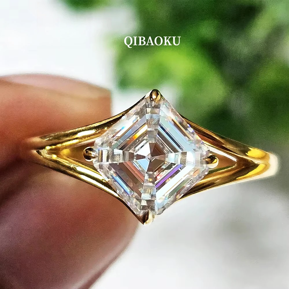 QIBAOKU 1CT Asscher Moissanite Split Shank Band Rings Pure S925 Silver Square Solitaire Diamond for Women Wedding Jewelry 2026