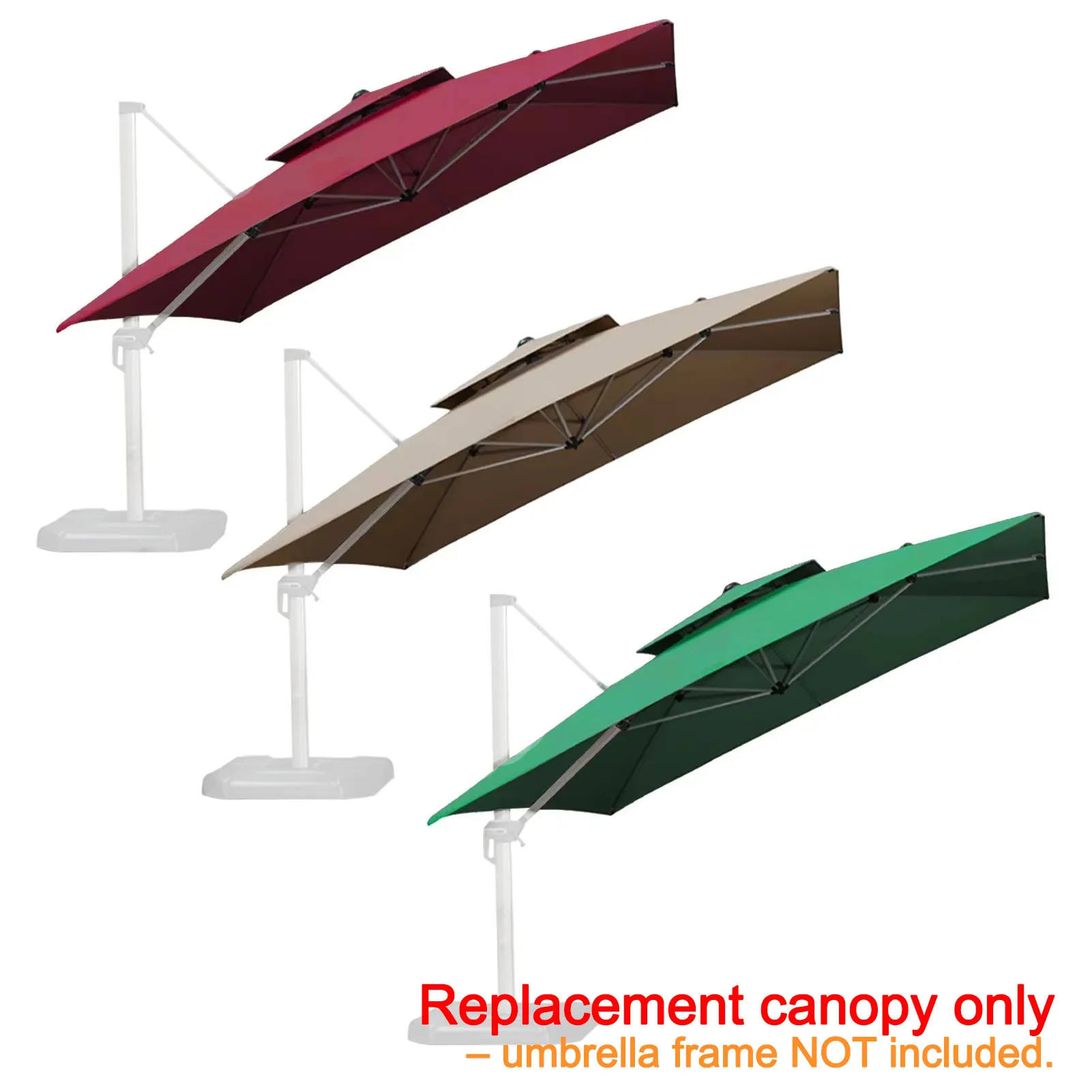 3x3m Square Umbrella Replacement Canopy Only Fabric Cover No Frame/Ribs/Stand Waterproof UV Protection for Double Roman Umbrella