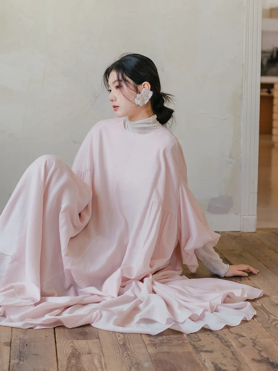 تنورة بلو وايت ثقيلة الوزن للغاية تقريبًا 0 أمتار وردي عاري كبير سوينغ دكتور من الصوف المحبوك على شكل حرف a طويلة Sve جولة Ne