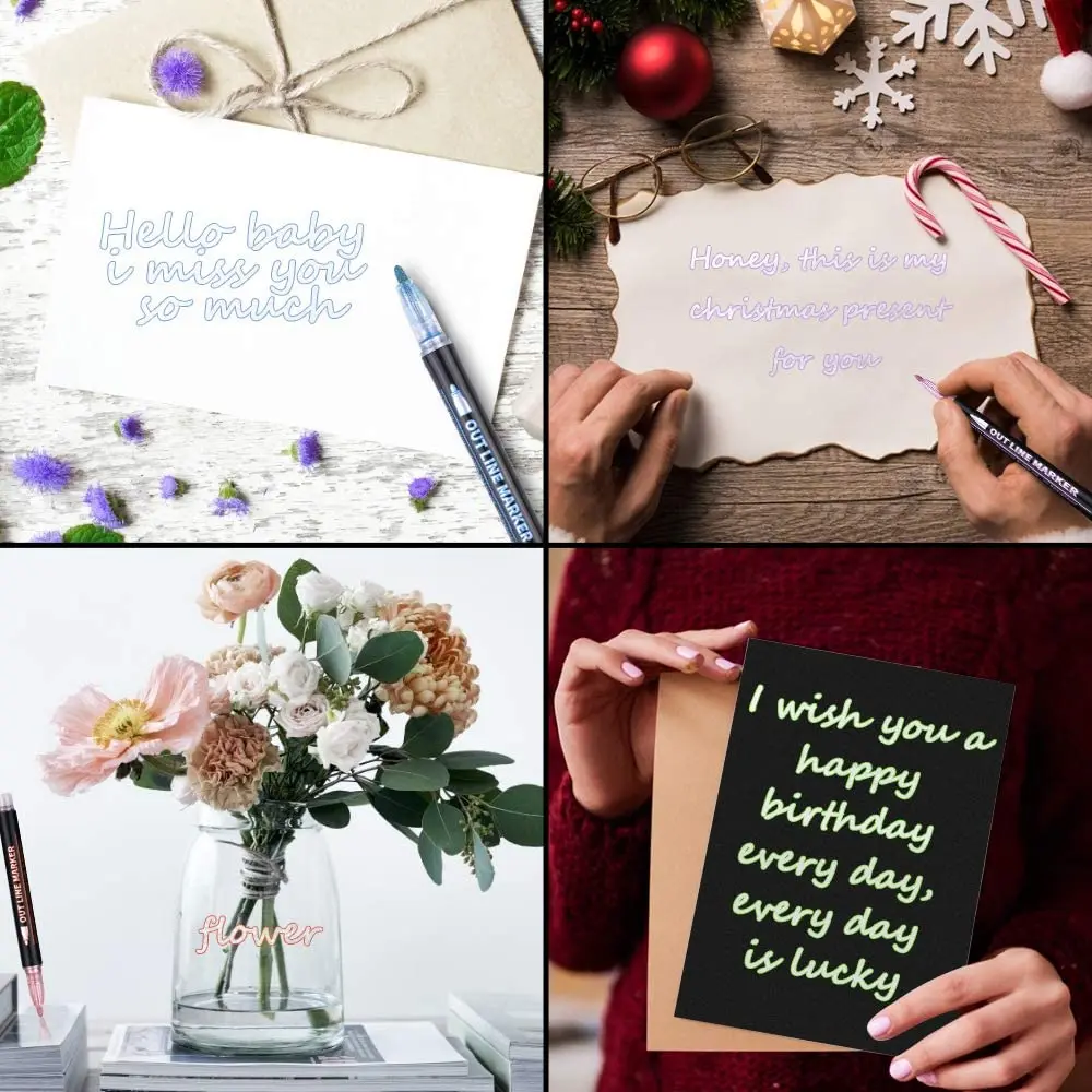 Marqueurs métalliques à double contour, 12 couleurs, écriture de contour, dessin, bricolage, artisanat d'art