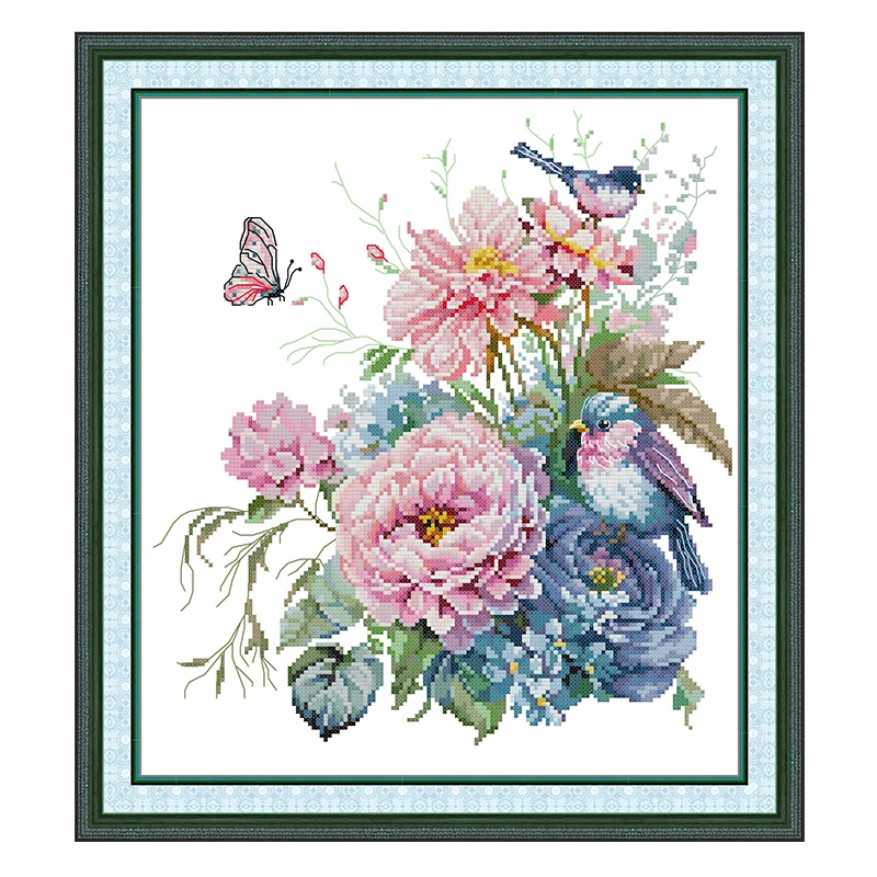 Summer Flowers and Birds Patterns Counted Cross Stitch Set DIY 11CT 14CT 16CT Stamped DMC Cross-stitch Kit Embroidery Needlework