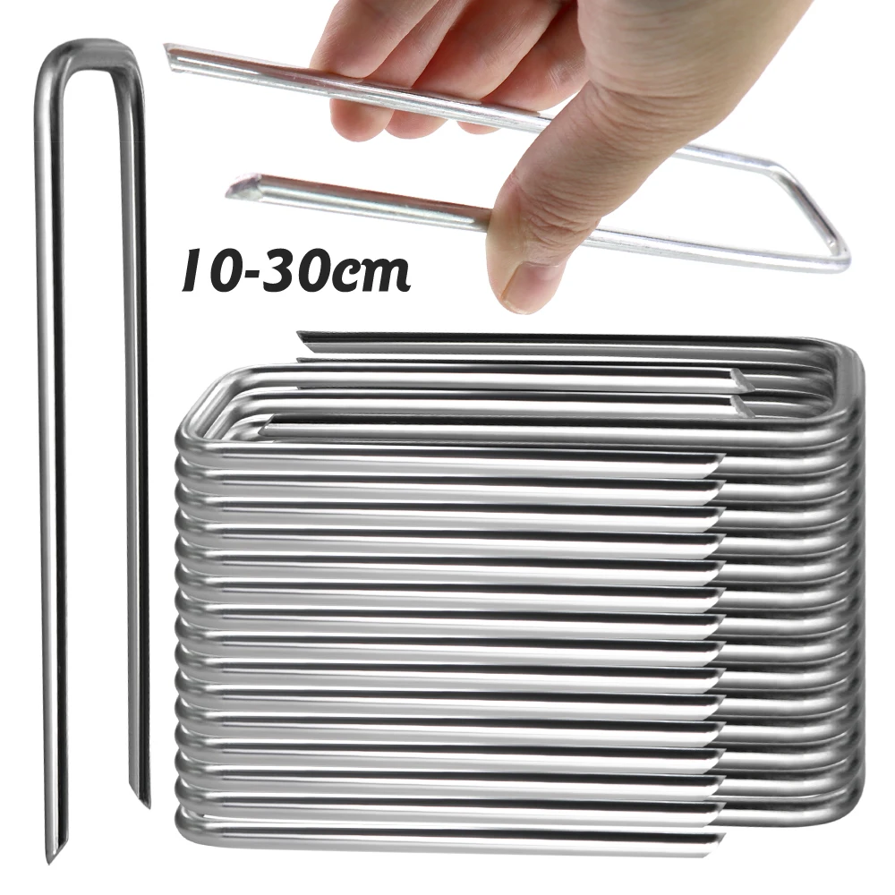 10-50 szt. Zszywki krajobrazowe 10-30cm stawka ocynkowana zszywka ogrodowa szpilki w kształcie litery U do ukotwczania muru trawnikowego rurki do nawadniania