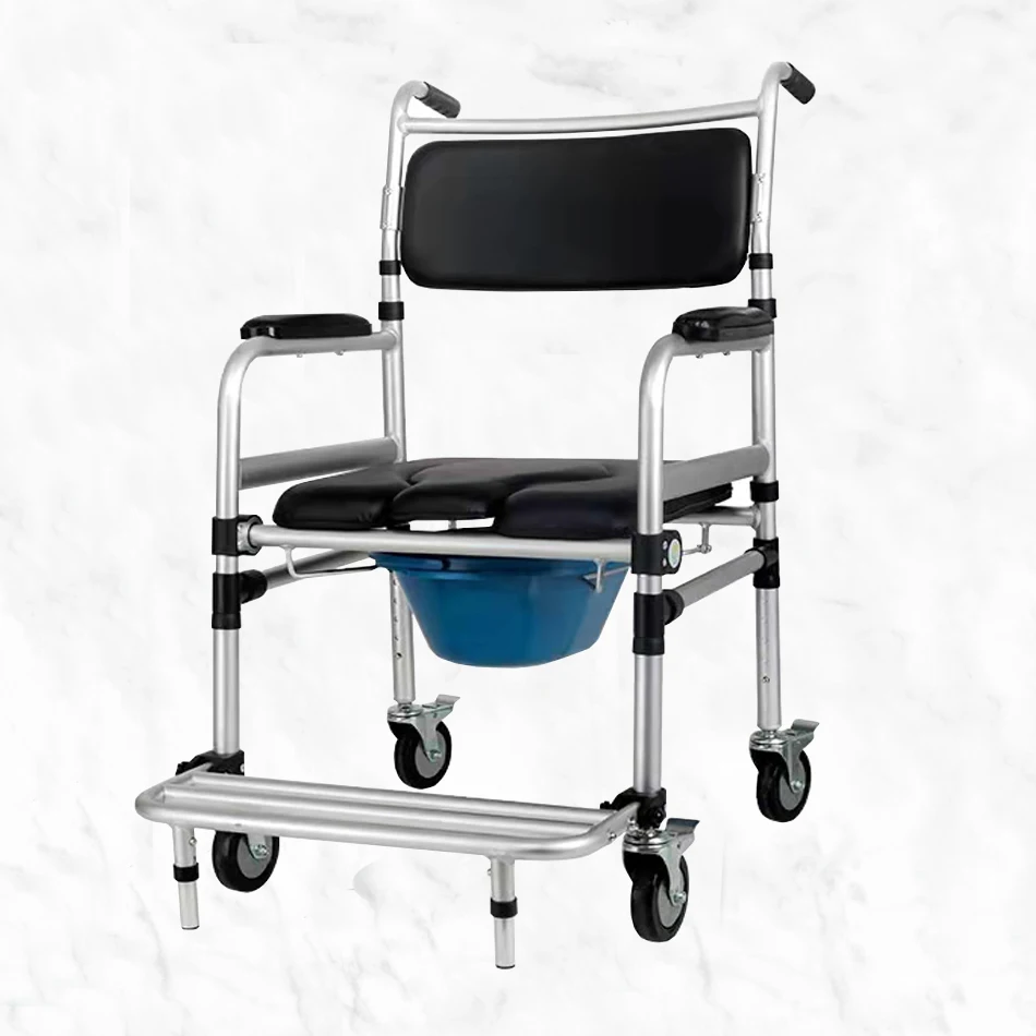 

Mobile Toilet Seat Multifunction Foldable Shower Commode Chair With Wheels For Adults Elderly Wheelchair