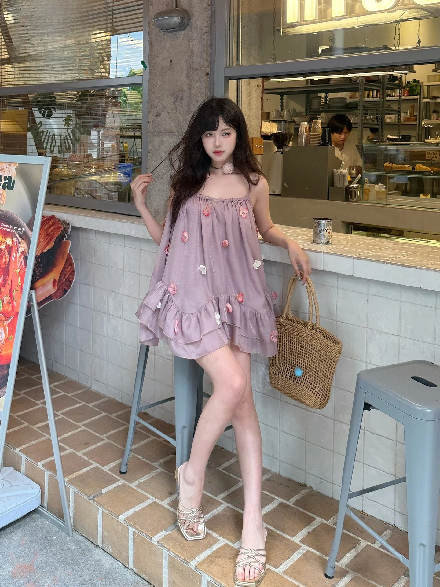 الحلو الباستيل الأرجواني الدانتيل تقليم الدكتور الصيف لينة ثلاثية الأبعاد زهرة إمر رقيقة الحجاب حزام ort تنورة Princ Sle ألف خط الدكتور