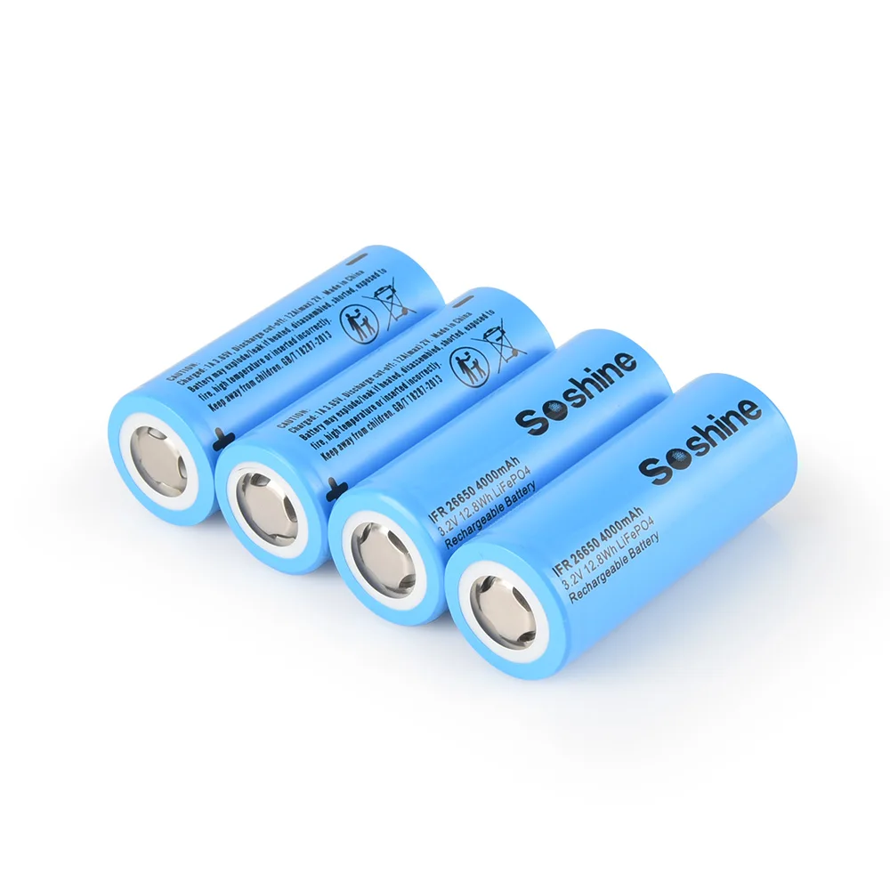 Soshine 3.2V 4000mAh Rechargeable Battery LiFePO4 26650 Batteries 4000mAh 26650 Battery for Laser Flashlight RC Toys Helicopter