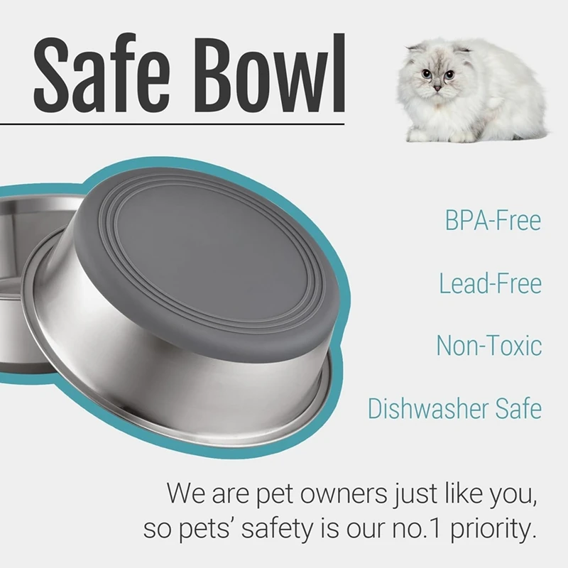 2PCS Nonslip Stainless Steel Dog Cat Bowls, 2 US Cup, 2 Count Dog Cat Bowls for Home Pets Retail