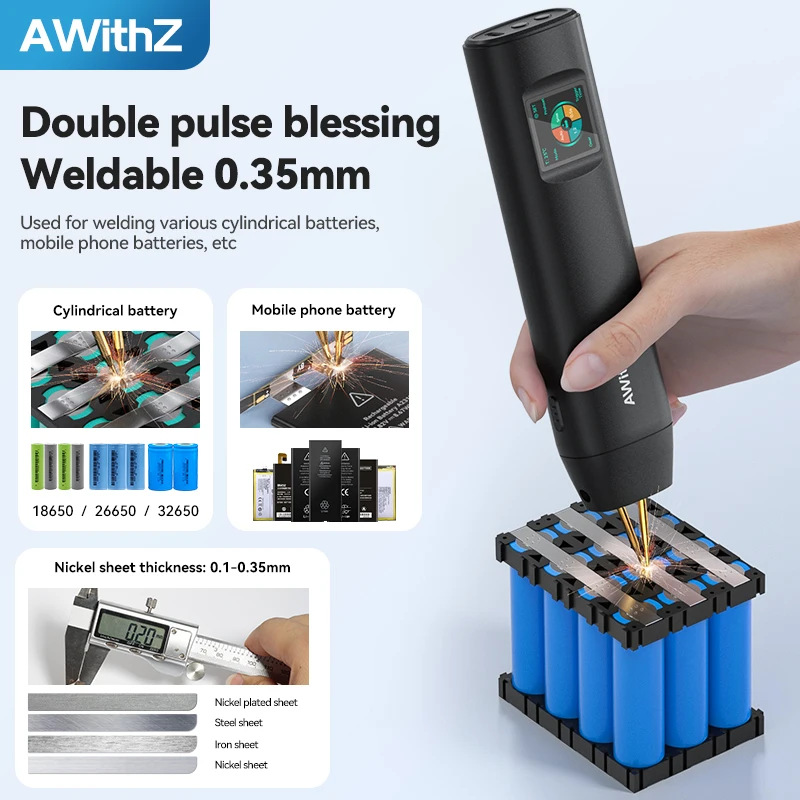 Awithz Color Screen Mini Handheld Spot Welding Machine Small Household Portable 18650 Lithium Battery DIY Kit Nickel Sheet Touch Welding Head Spot