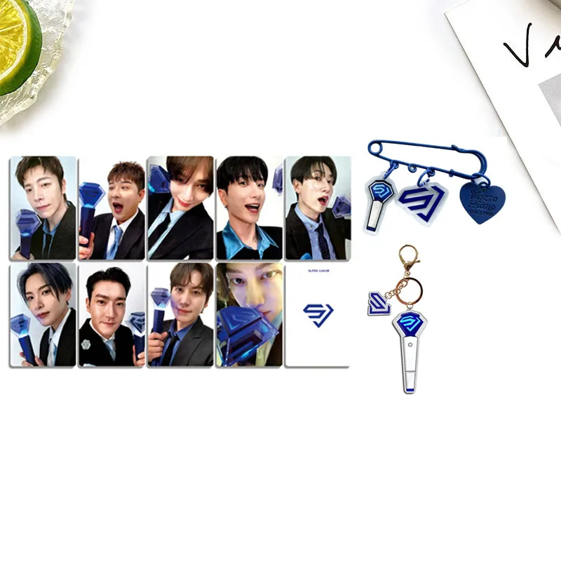 1/2/3 Uds Kpop Super Junior 20 aniversario sesión fotográfica broche llavero Leeteuk Donghae Yesung Selfie tarjeta palo de luz llavero conjunto