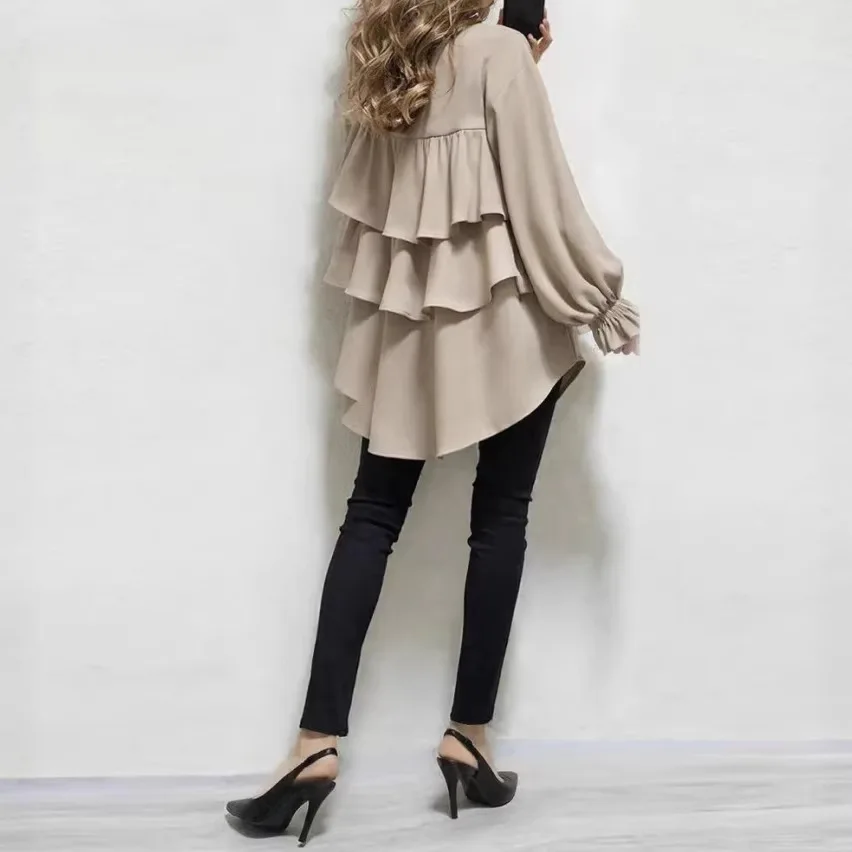 2026 Spring/summer New Elegant 124mature Style Long Sleeve Off-shoulder Rule 124; Rule 124; Women's Chiffon Blouse, Loose And Sl