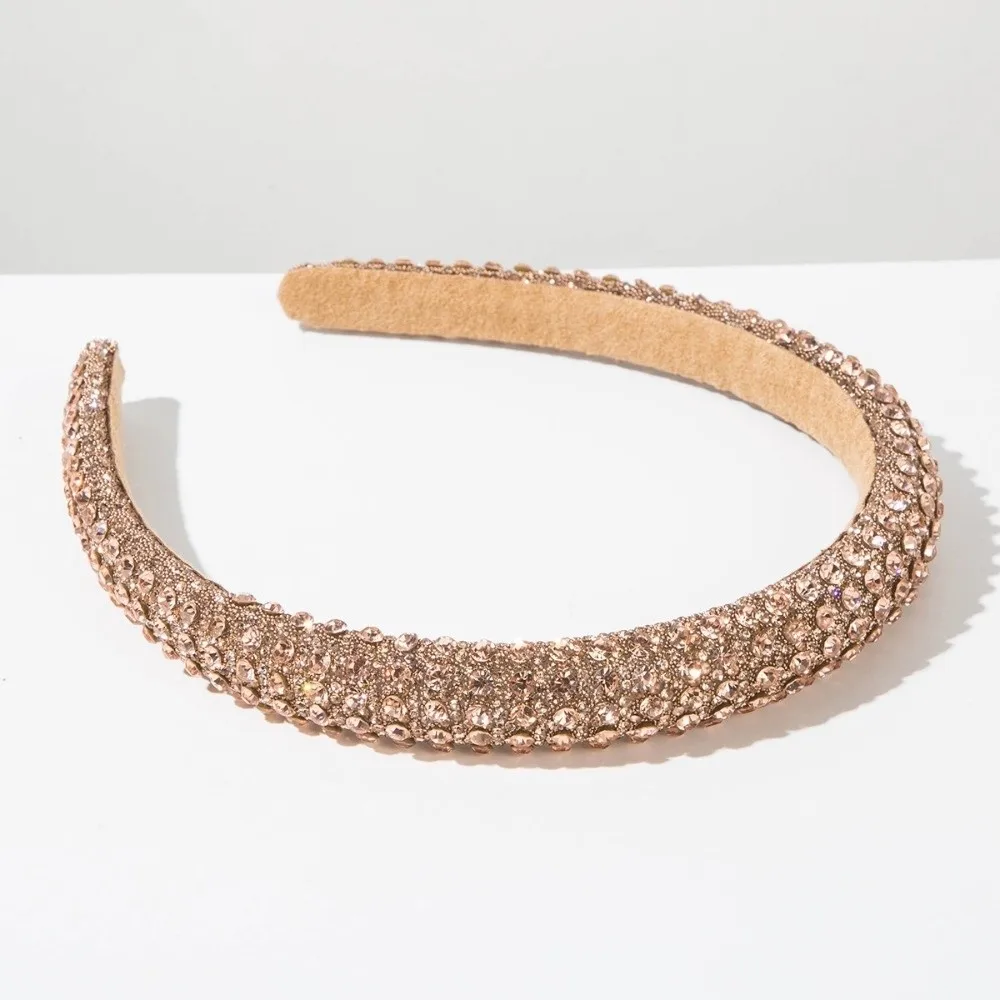 Headpieces Padded Rhinestone Headband Wide-brim Solid Color Shiny Hairband Luxury Non-slip Sponge Hair Hoop Teens