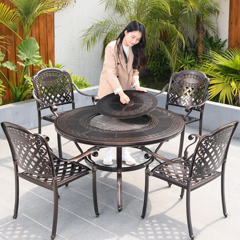 

Outdoor BBQ tables and chairs Cast aluminum Commercial outdoor leisure Charcoal BBQ grill Garden table Household