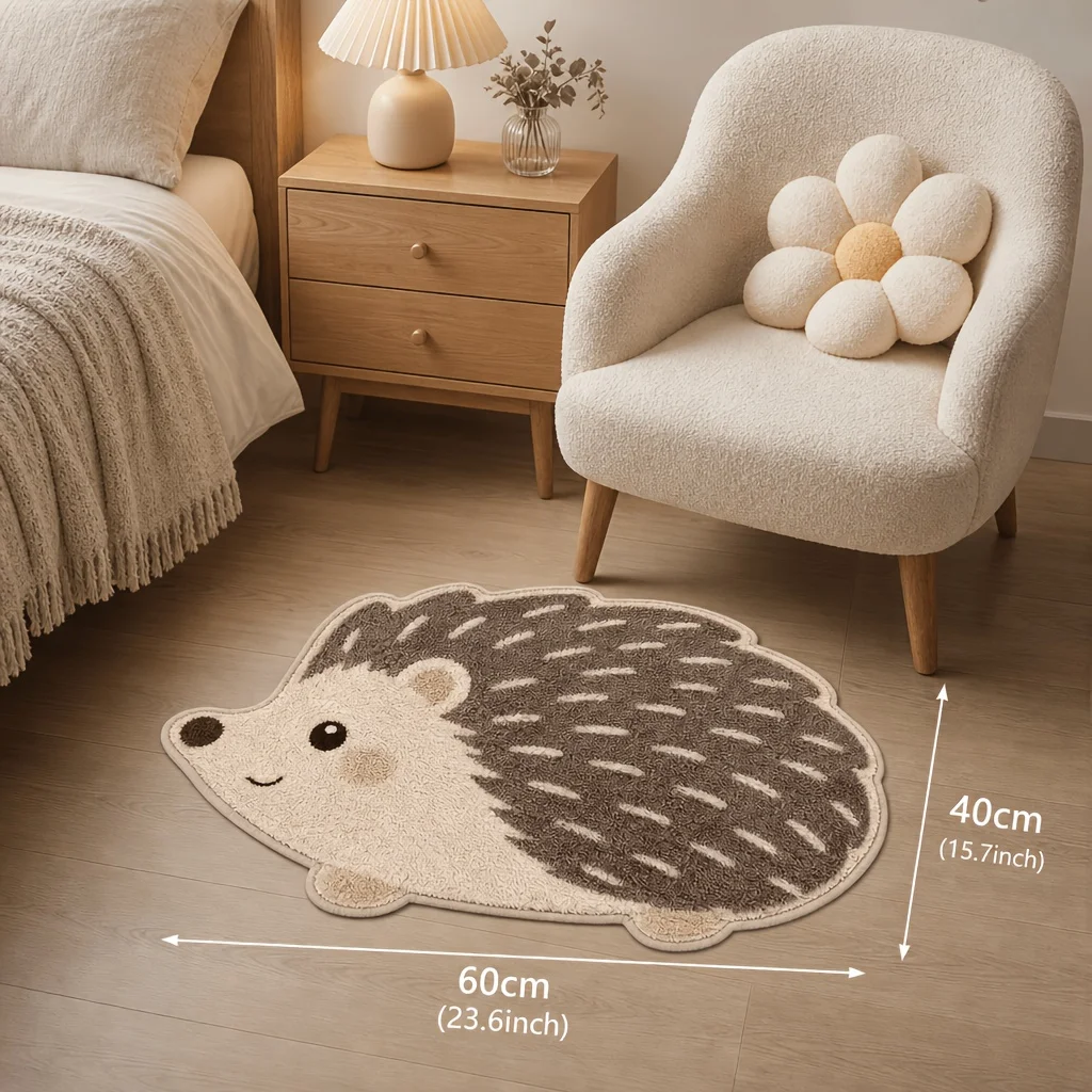 VIKAMA Kawaii Hedgehog Shaped Area Rug Soft Fluffy Washable Water Absorbent Mat Household Doorway Kids Room Warm Decor Carpet