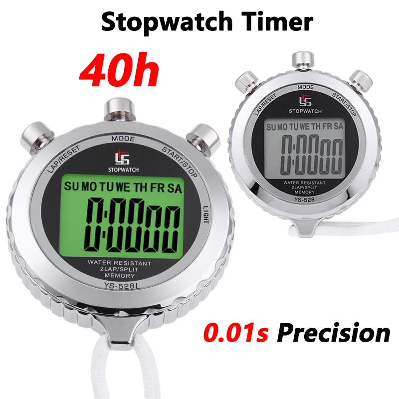 40h Metal Digital Timer Sports Stopwatch Sport Running Training Timer LCD Luminous 0.01S Precision Professional Countdown Timers