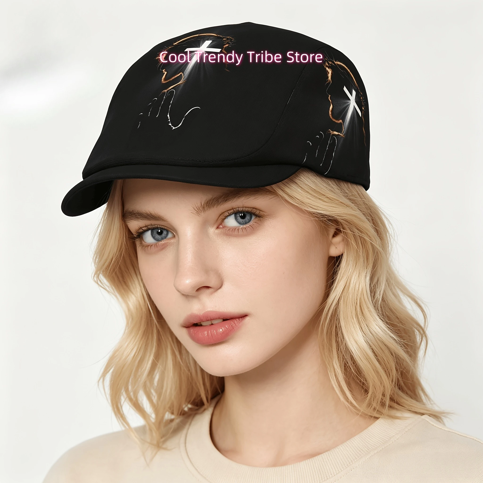 1pc Men's & Women's Praying Hands Crown & Cross All-Over Print Flat-Top Hat - Religious Cap Suitable for Teacher Events, Graduat