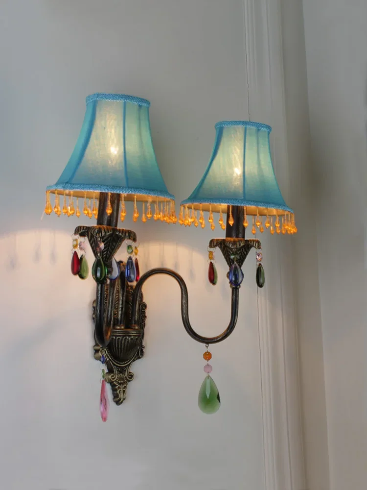 

European style restaurant red crystal wall lamp hallway hall European style blue decorative wall lamp