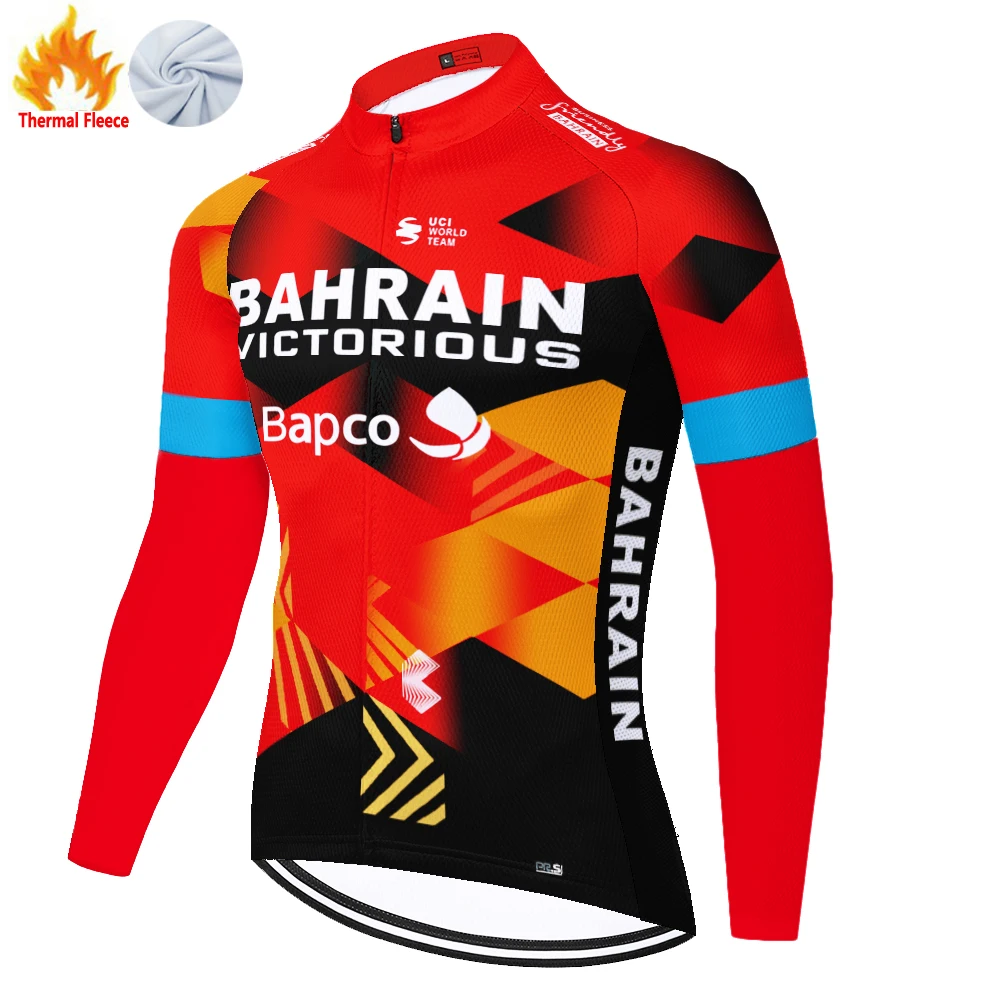 Camiseta de ciclismo de forro polar para hombre, mallots maillot de ciclismo de Bahréin, camiseta de ciclismo de montaña, maillot vtt para hombre, nuevo, invierno, 2024