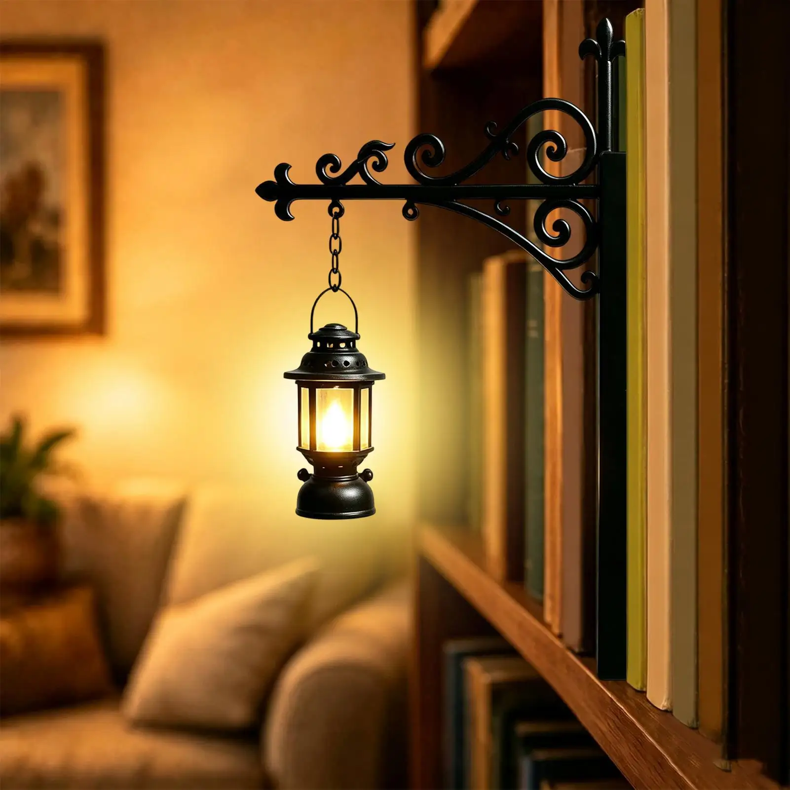 Library Lantern Decorative Bookshelf Lamp, Vintage LED BookNook Light, Portable Table Desk Luminaire for Bookworms Home