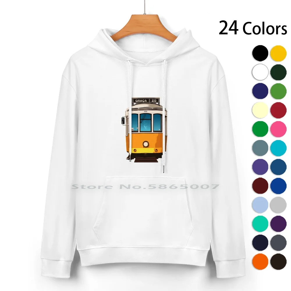 

Travel Posters-Lisbon Tram Portugal Pure Cotton Hoodie Sweater 24 Colors Travel Graphic Vintage Retro Illustrator Lisbon Lisboa