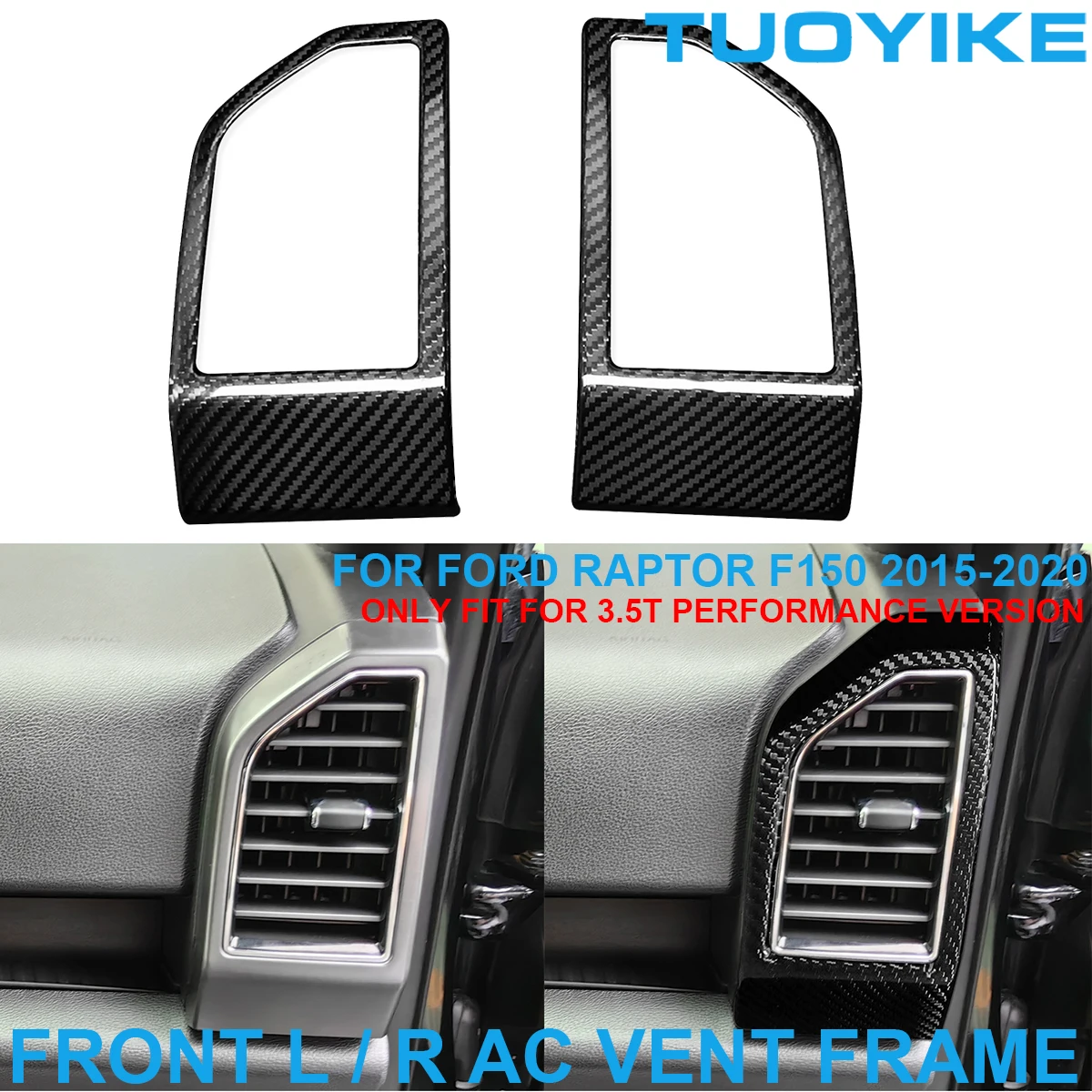 Car Real Dry Carbon Fiber Front Left Right AC Vent Grille Frame Trim Cover Decoration Sticker  For Ford Raptor F150 2015-20