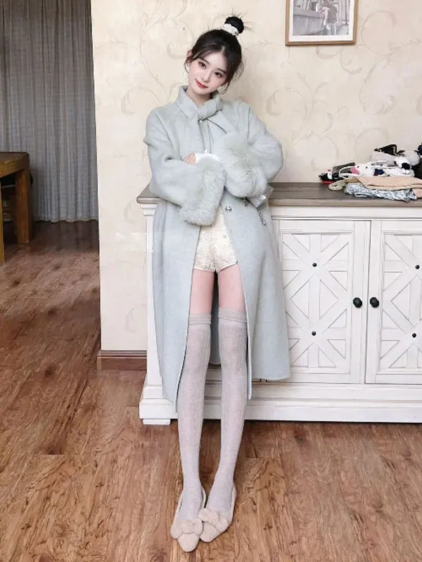 

Корейское шерстяное пальто премиум-класса свободного кроя, модная верхняя одежда миди-длины, осень 2025, женская модная одежда для повседневной носки