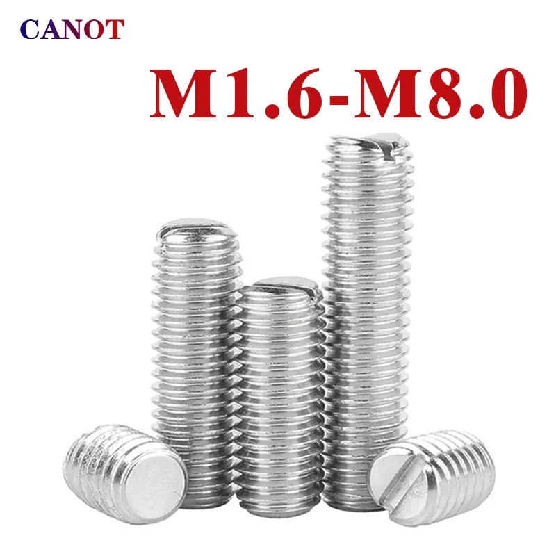 10/ 20/ 50pcs M2 M2.5 M3 M4 M5 M6 M8 304 Stainless Steel Slotted Head Set Screw Flat Point Set Grub Screw Headless Set Screws