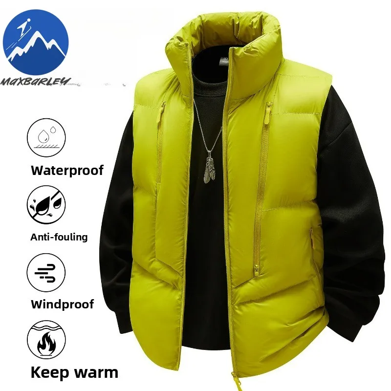 

Winter Men Down Vest Casual Photography Windproof Warm Sleeveless Vest Trendy Stand Collar Outdoor Cold Resistant Padded Jackets