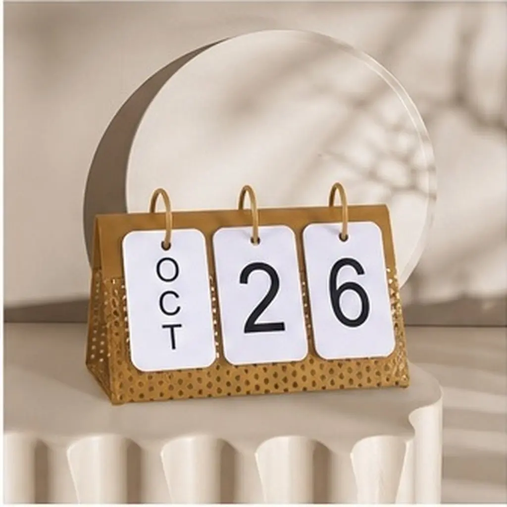 Creative Iron Frame Perpetual Calendar Desktop Office Home Table Decorative Metal Calendar Ornament Household Crafts