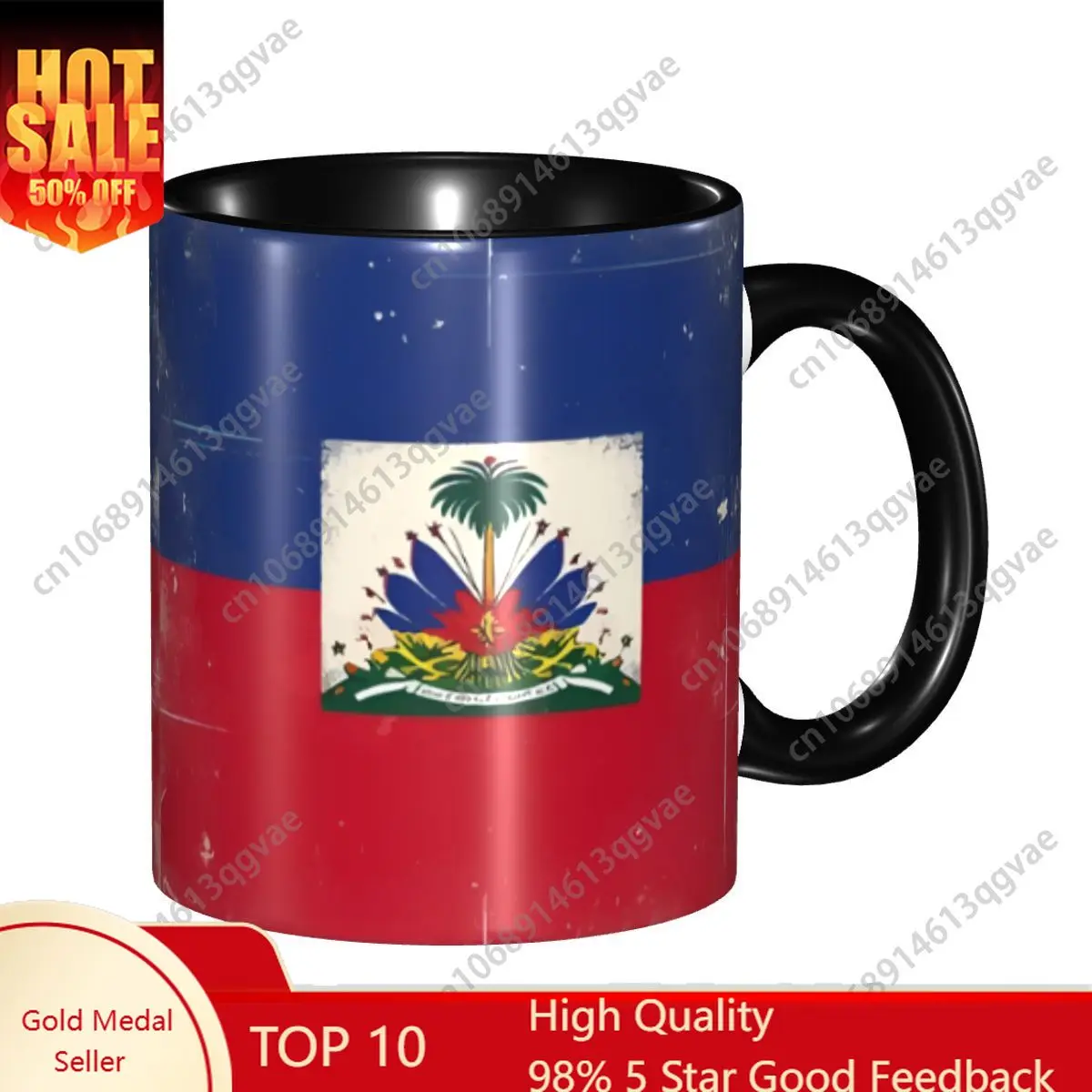 

Customized DIY Haitied Flag Ceramic Mug Coat of Arms Haitian Proud Coffee Cup Creative Gift