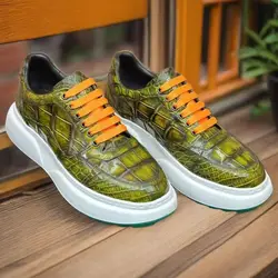 2024 new design color Genuine real crocodile skin men shoe matt alligator leather men leisure sneaker green color