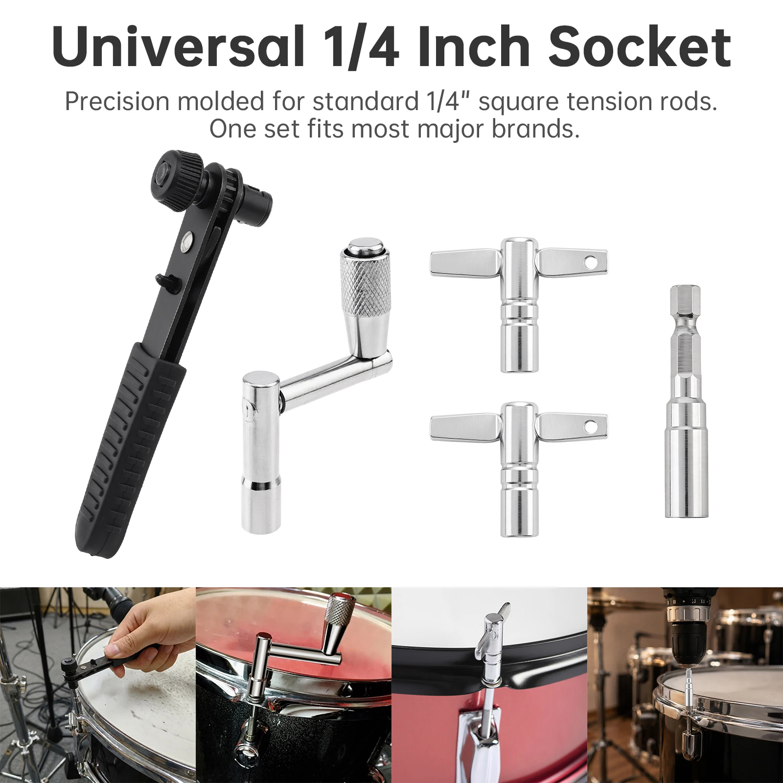 5PCS Drum Tuning Key Kit for Acoustic Electronic Drums Tuning Key/T-shaped Key/Drill Bit/Ratchet Wrench/Drum Maintenance Set view 4