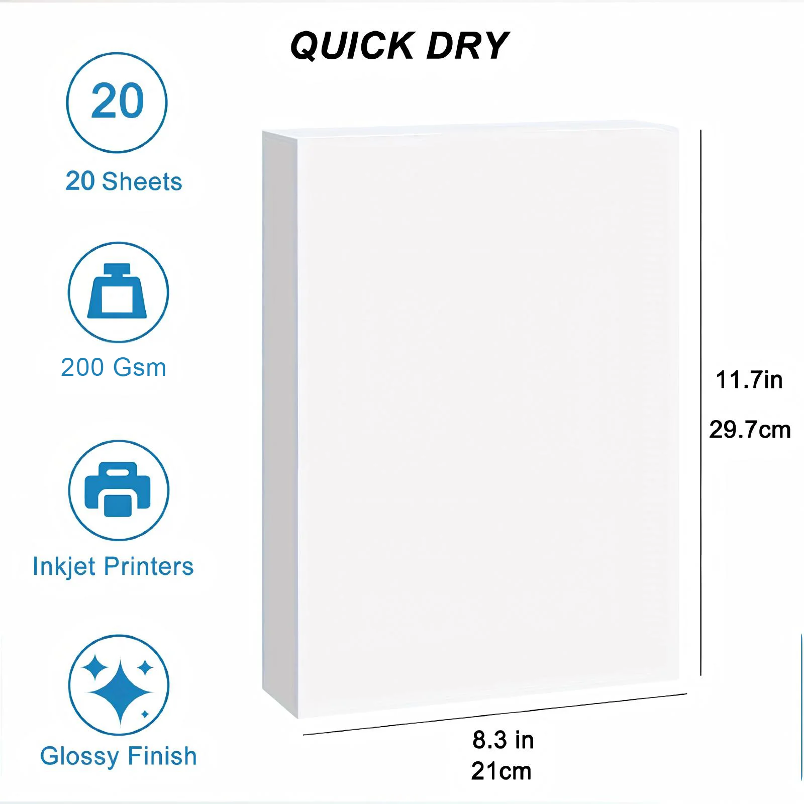 A4 Glossy Photo Paper 8.3 X 11.7 Inches 20 Sheets 200g Quick-Dry Inkjet Photo Printing Paper Suitable for DIY Projects