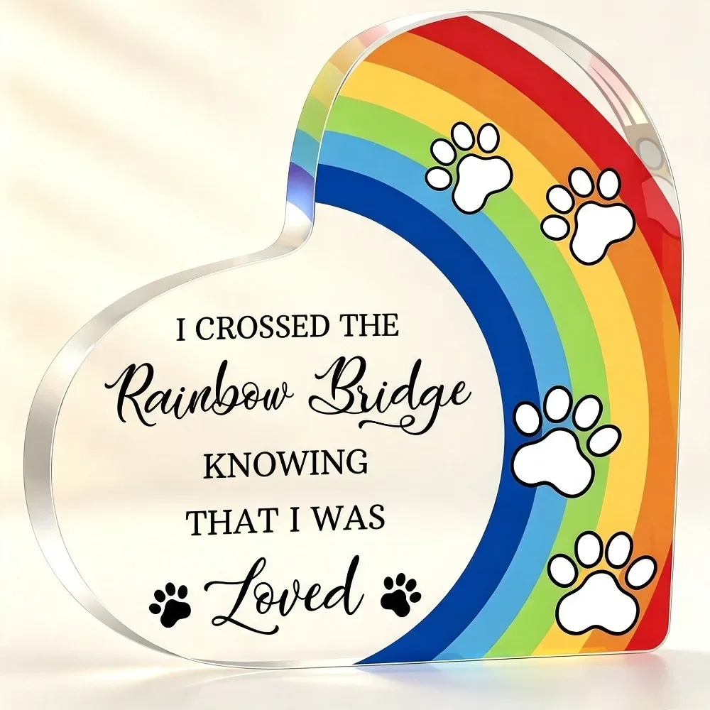CIFBUY Acrylic Pet Memorial Plaque Rainbow Bridge Heart Paw Print 2D Colorful Home Office Decor Grief Gift No Power Needed