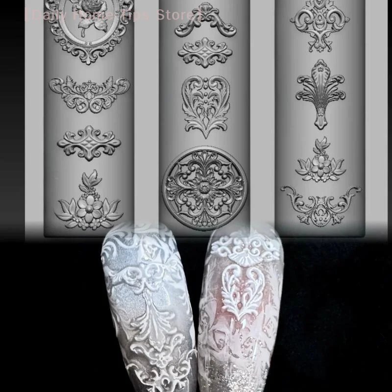 

Retro Picture Frame Flowered Window Chinese Knot Nail Art Molds Royal Court Flower Pot Diy Design Silicone Art Nails Mold