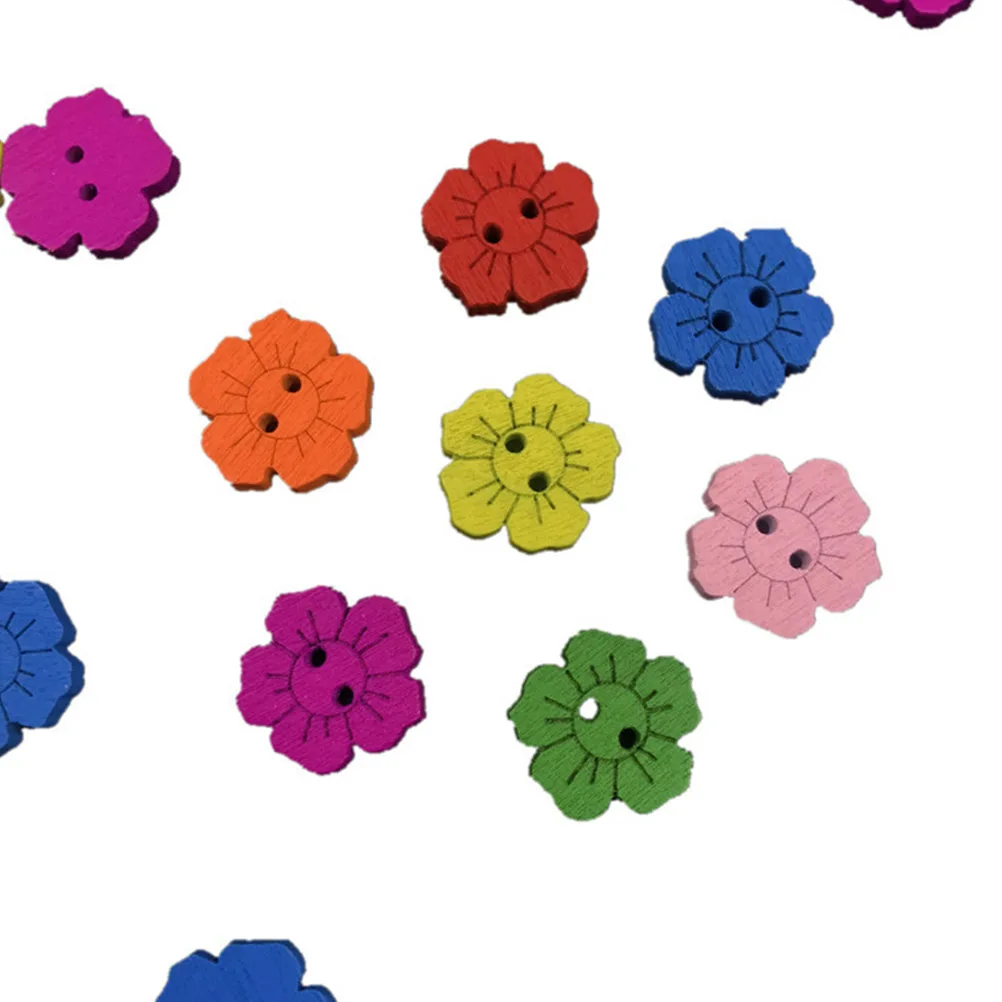 

200pcs Two Holes Floral Buttons Wooden Flower Shape Buttons Kids DIY Handcraft Accessary Colorful Sewing Material for Sewing Clo