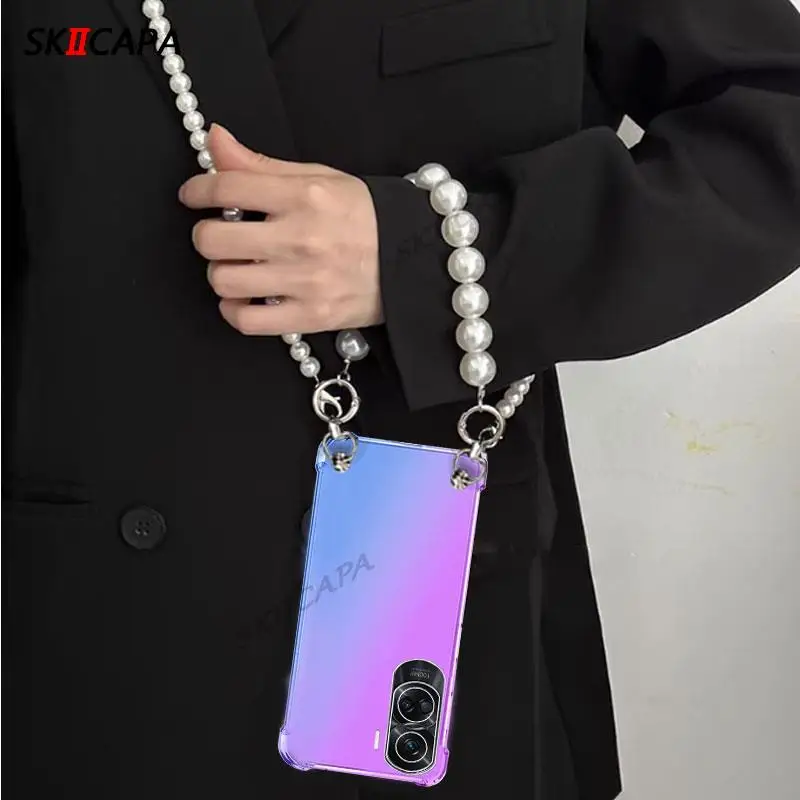 Für Nothing Phone 2(2) Umhängetasche Perlenkette Lanyard Farbverlauf Silikonhülle für Nothing Phone3a Pro Airbag stoßfeste Abdeckung