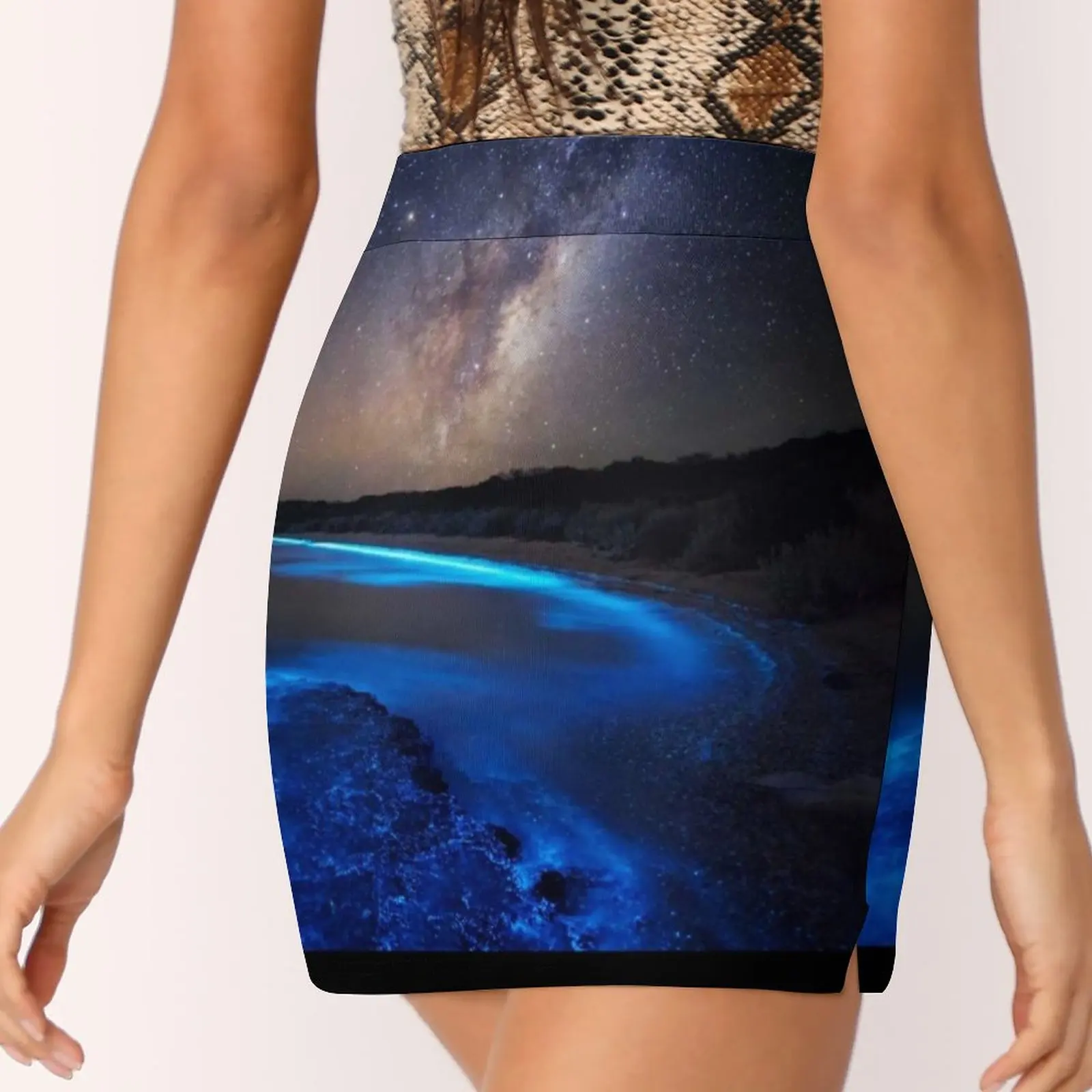 Milky Way Over Sea Sparkle Bay Women's skirt Aesthetic skirts New Fashion Short Skirts Milky Way Bioluminescence Bioluminescent