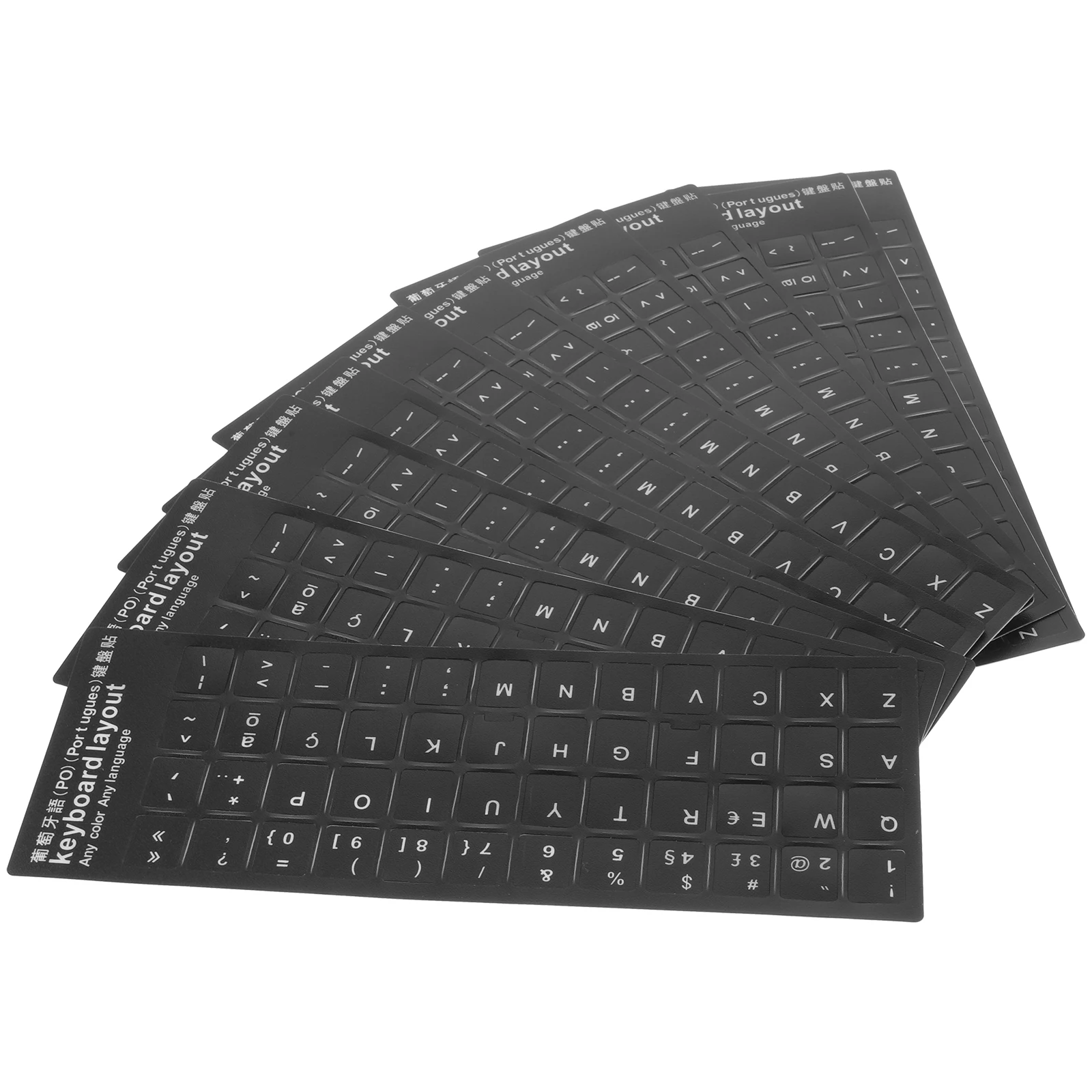 

10Pcs Multi-Language Keyboard Stickers Black Base with White Text Universal Keyboard Protector for Language Learning Worn Key