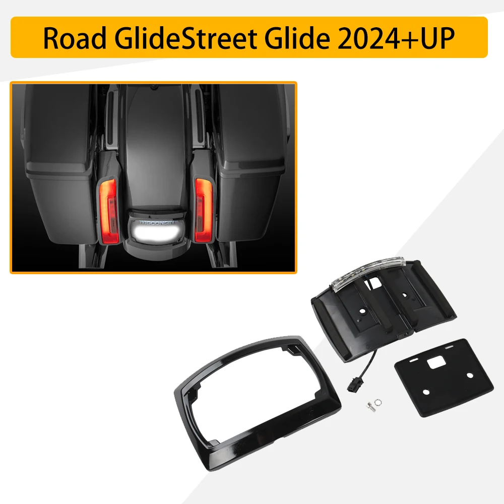For Harley Touring License Plate Relocator LED Curved Frame for Road Glide Street Glide Electra CVO 2023-2025