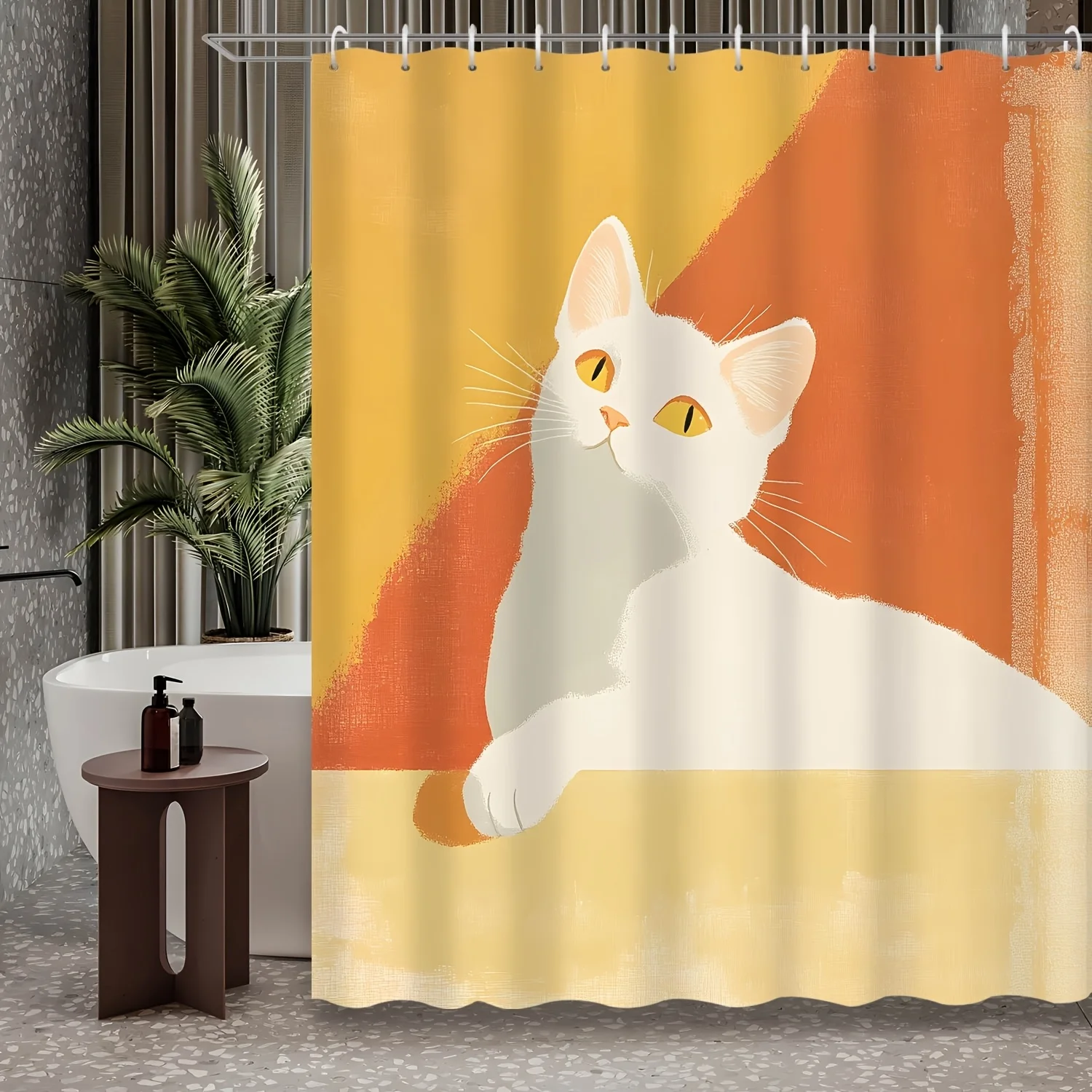 Rideau de douche chat blanc paisible – Tenture murale d'art abstrait pour la décoration du salon et de la chambre à coucher – Minimalisme et tranquilité