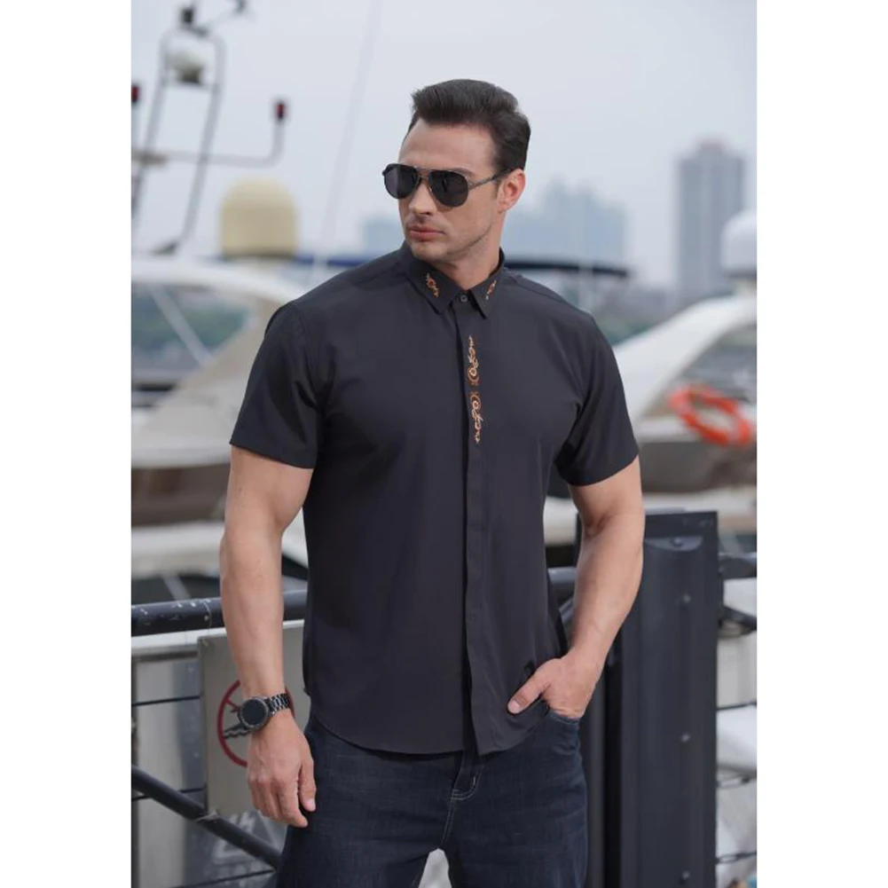 Męski luźna koszulka biznesowy z krótkim rękawem sweter w jednolitym kolorze dużych rozmiarów