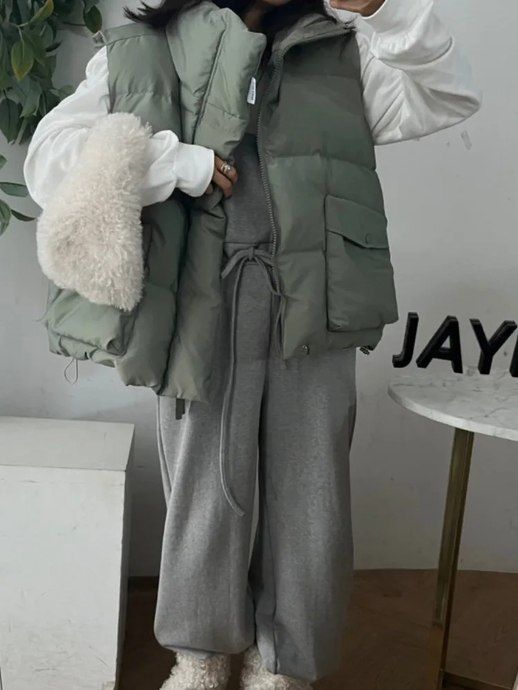 

Puffer Jaet Women's Loose Winter Coat Thiened Warm Bread Sle Outerwear Stand Collar down Cotton Vest Streetwear