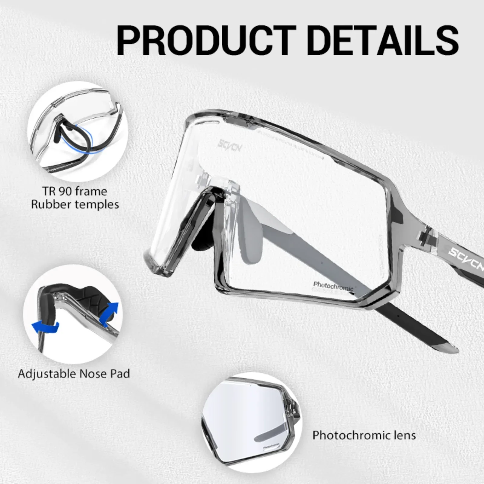 SCVCN Red Photochromic Cycling Sunglasses for Men Blue Photochromic Cycling Glasses Mountain Bicycle Goggles Eyewear Sports MTB - Image 5