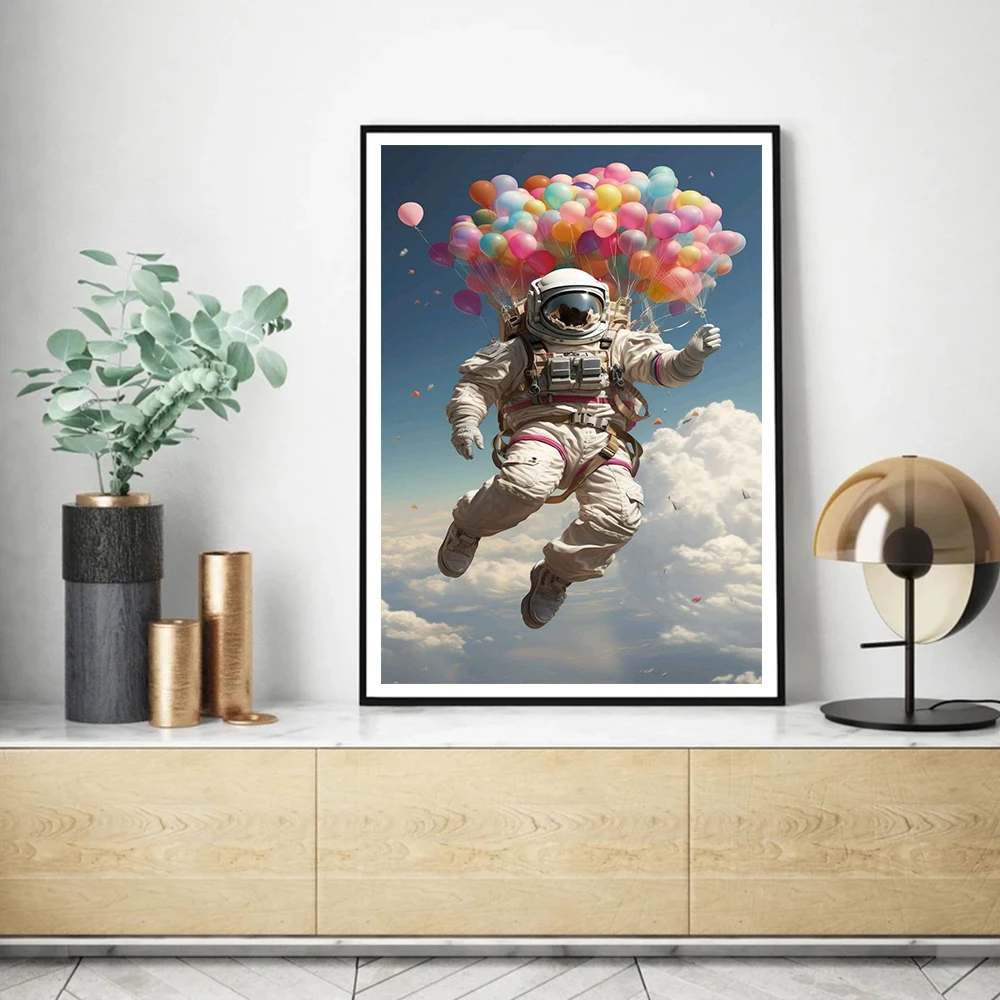ملصقات فنية مطبوعة لرائد الفضاء الخيالي لغرف نوم الأطفال ، الحضانة ، غرفة المعيشة ، ديكور المنزل ، الرسوم المتحركة ، لوحة قماشية لرجل الفضاء ، لوحة جدارية