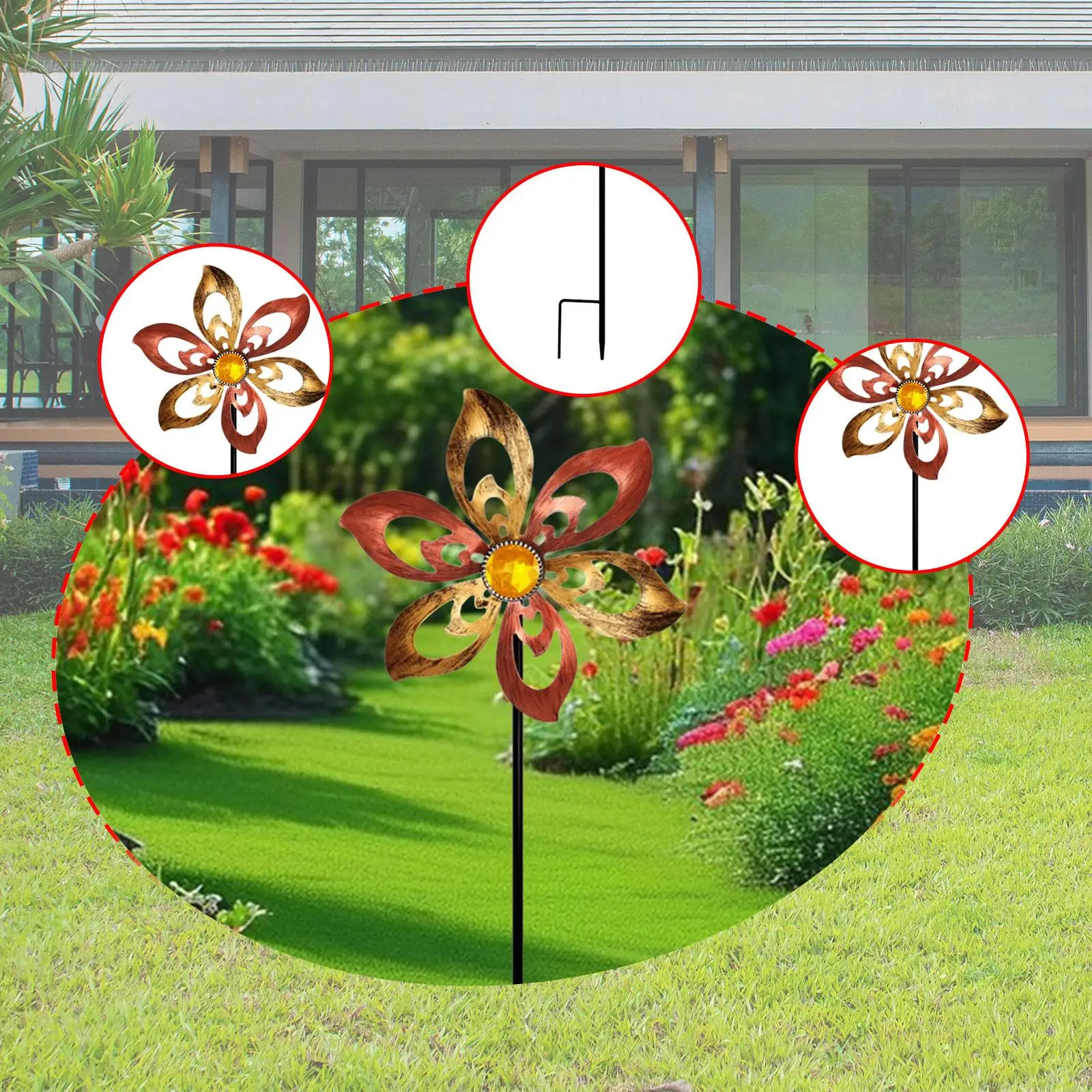

Wind Spinner Outdoor Garden Stake Vintage Design Portable Sturdy Metal Windmill Pinwheel for Patio Balcony Gift Yard Outside