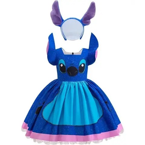 Cartoon Lilo Stitch Cosplay Costume Girls Stitch Blue Dress Birthday Halloween Party Costume